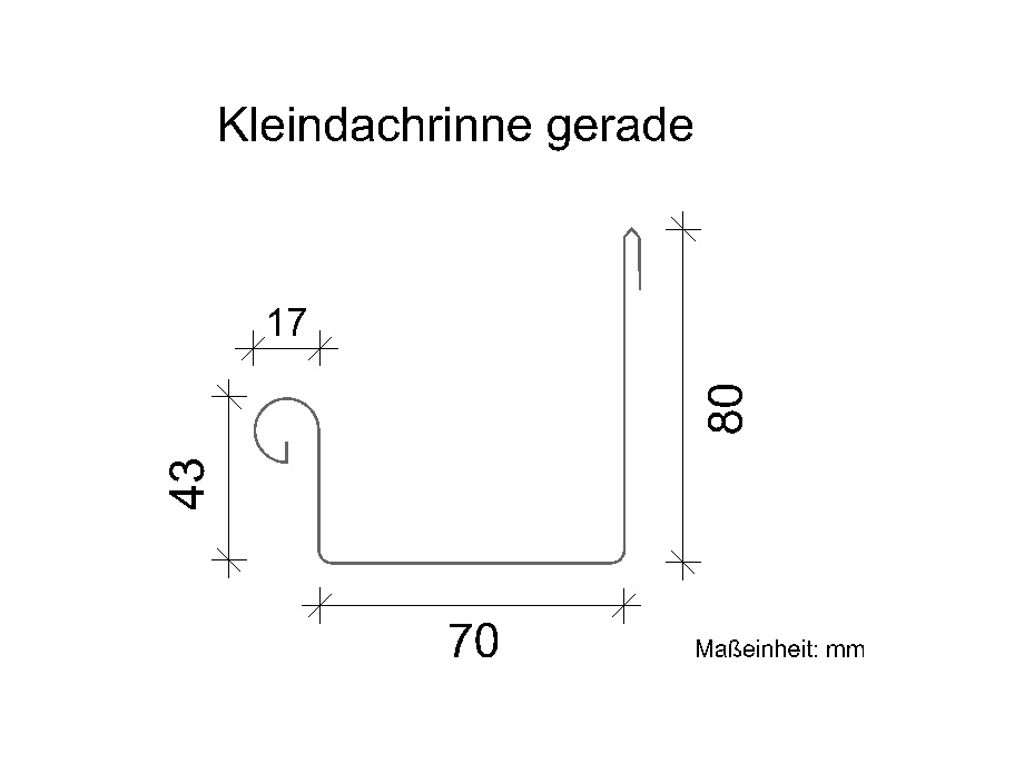 Kleindachrinne, Kastenrinne Titanzink - stirnseitige Befestigung