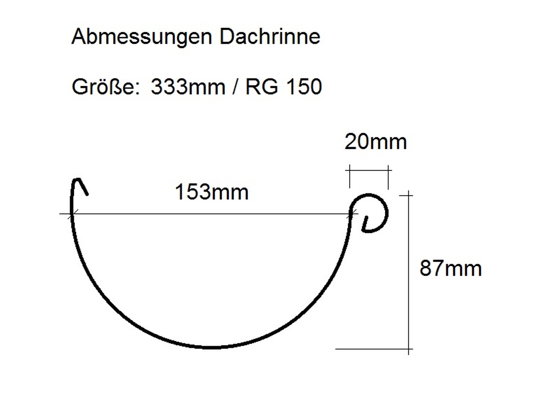 Dachrinne halbrund Aluminium, 3m lang, Größe auswählbar