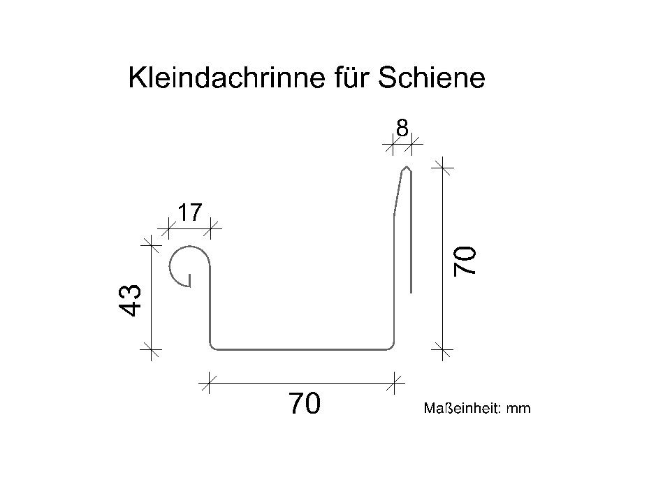 Kleindachrinne, Kastenrinne Kupfer - stirnseitige Befestigung