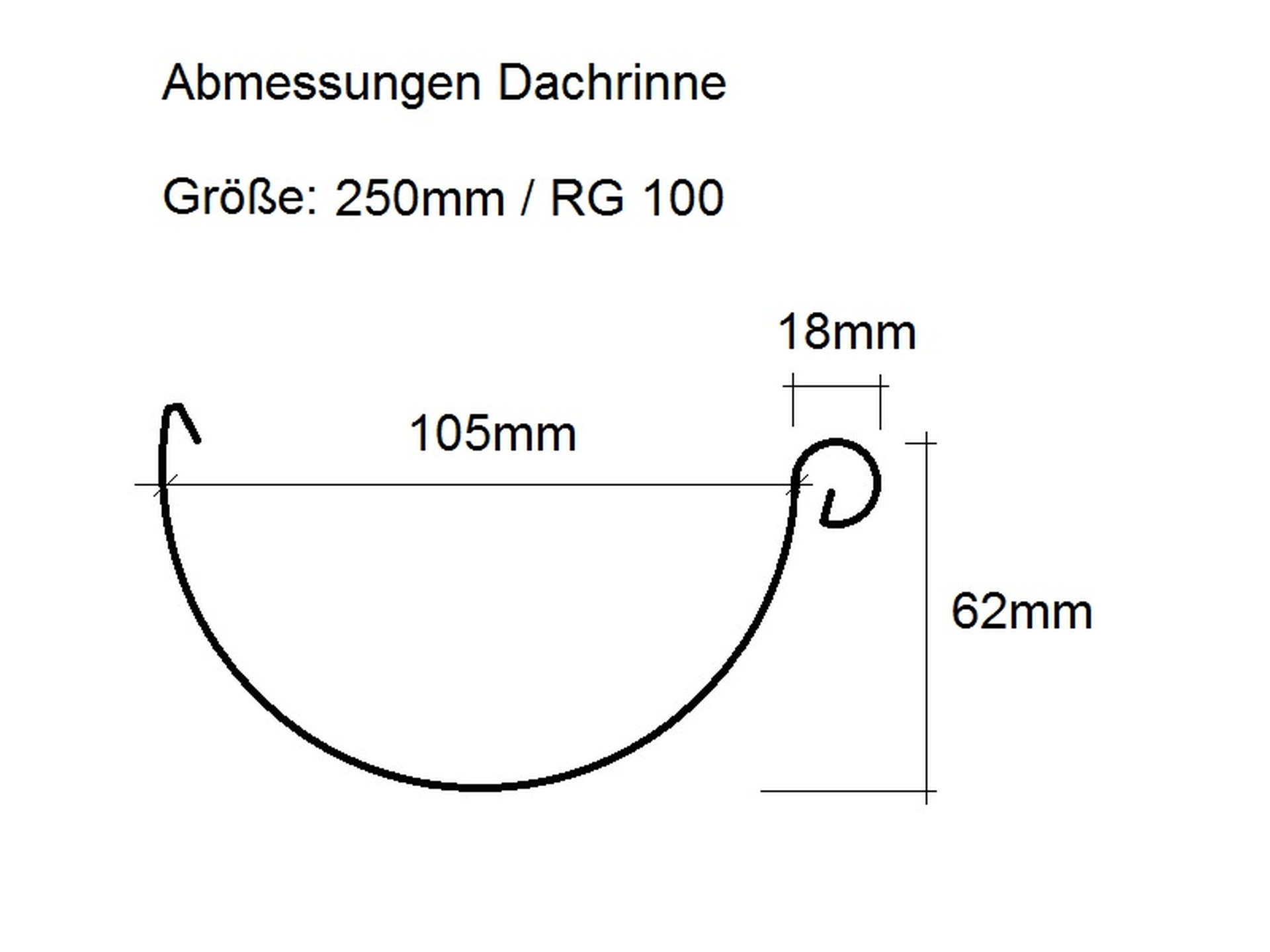 Dachrinne halbrund Aluminium, 3m lang, Größe auswählbar