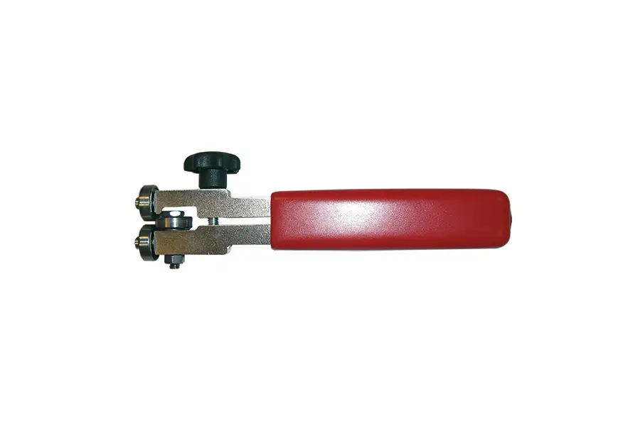Masc Kantenreifer mit rotem Griff und verstellbarem Anschlag, ideal für Dachrinnen und Traufbleche.