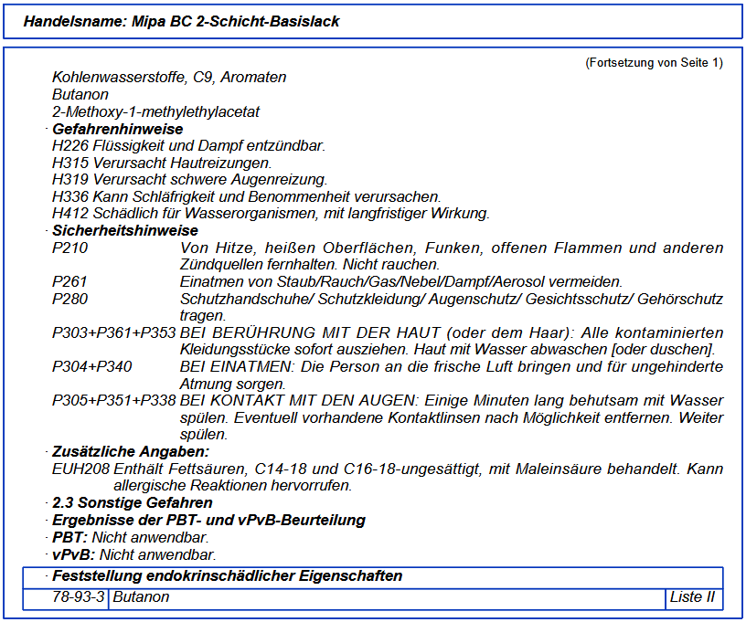 Gefahreinstufung eines chemischen Stoffes, einschließlich Gefahren- und Sicherheitshinweisen. Informationen über entzündliche Eigenschaften, Gesundheitsrisiken und Umweltschäden sind enthalten. Piktogramme verdeutlichen die Gefahren.